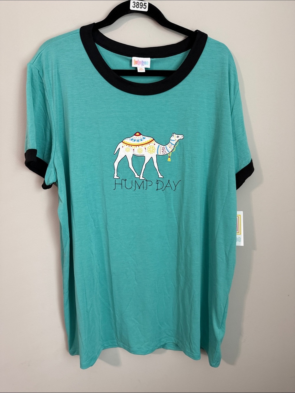LuLaRoe Teal and Black 'Hump Day' Short Sleeve Tee